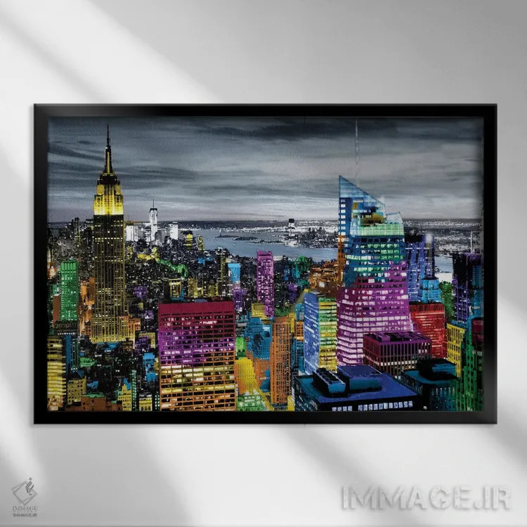 تابلو نیویورک در رنگ زنده ۱ اثر کارلی ایمز - نمای قابدار مشکی