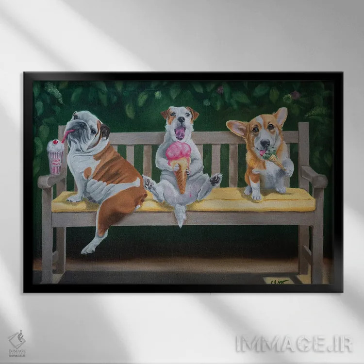 تابلو بچههای بستنیخور اثر کارول لوز - نمای قابدار مشکی