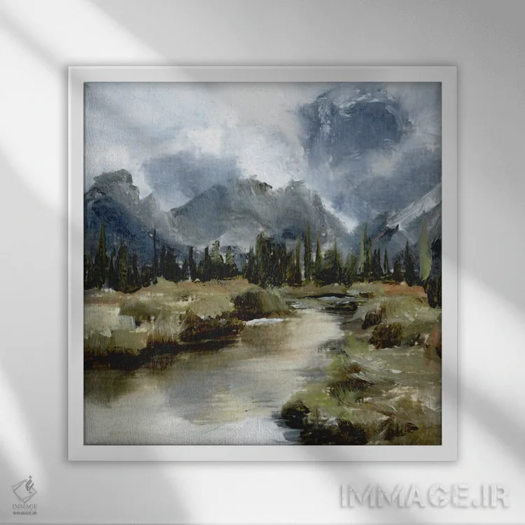 تابلو جویبار کوهستانی اثر کولمن سنکال - نمای قابدار سفید