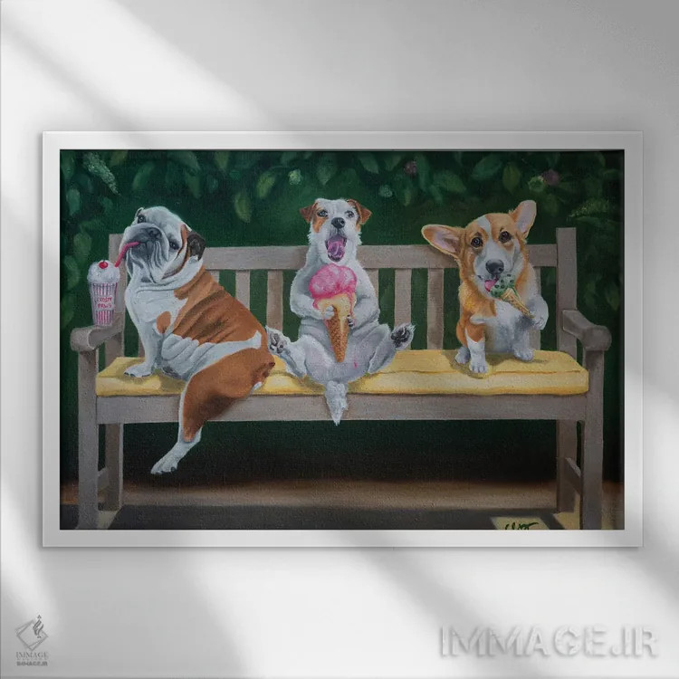 تابلو بچههای بستنیخور اثر کارول لوز - نمای قابدار سفید