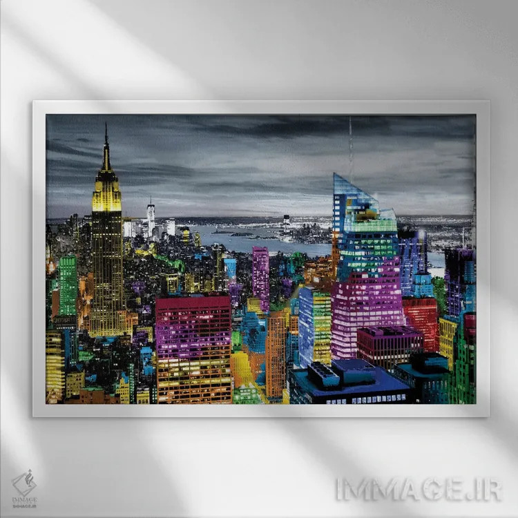 تابلو نیویورک در رنگ زنده ۱ اثر کارلی ایمز - نمای قابدار سفید