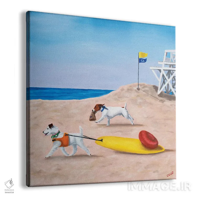 تابلو سگها در ساحل اثر کارول لوز - نمای پرسپکتیو محصول