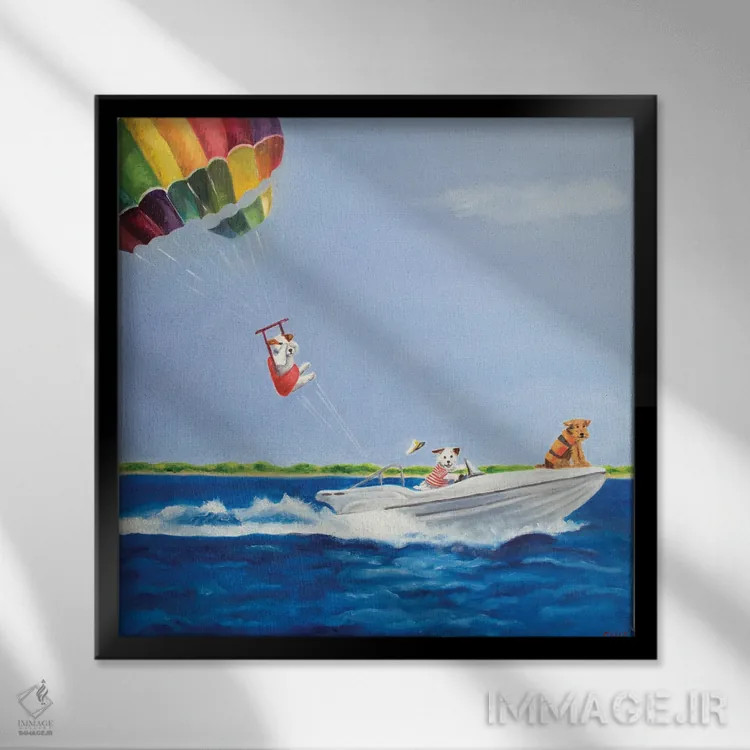 تابلو پاراسیلینگ (ورزش هوایی) اثر کارول لوز - نمای قابدار مشکی