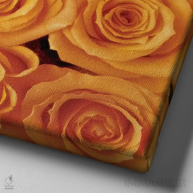 تابلو آفرینش رز نارنجی اثر کریتیف مت بلومن (گلآرایی هنری هلندی) - نمای نزدیک بافت بوم