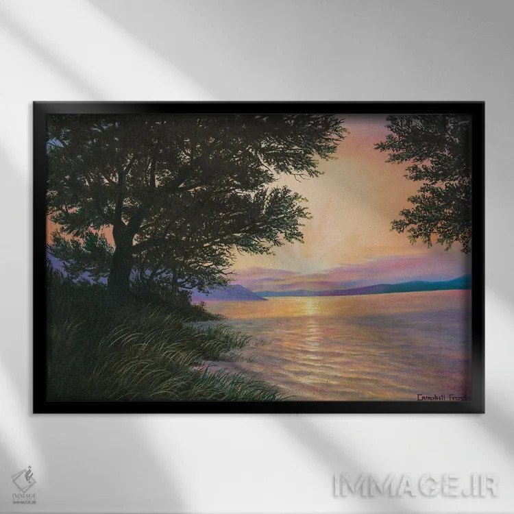 تابلو طلوع خورشید بر دریاچه نوریس اثر کمبل فراست - نمای قابدار مشکی