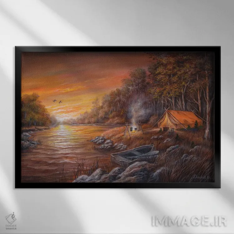تابلو اردوگاه پاییزی اثر کمبل فراست - نمای قابدار مشکی