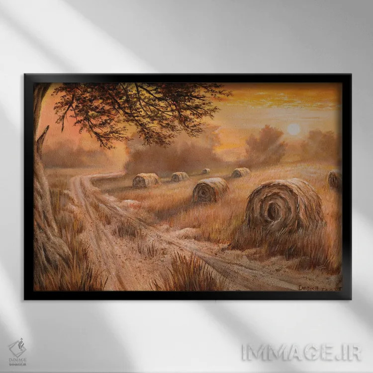 تابلو غروب روستا اثر کمبل فراست - نمای قابدار مشکی