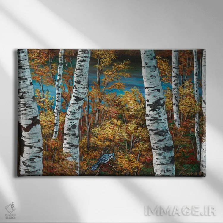 تابلو جِی آبی و توس اثر کمبل فراست - نمای روبهرو روی دیوار