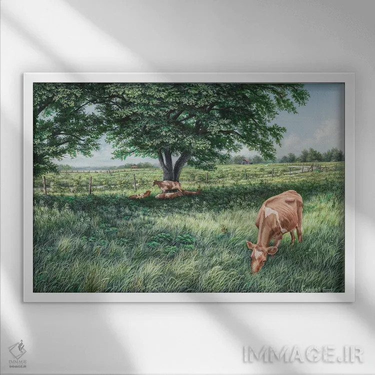 تابلو چریدن اثر کمبل فراست - نمای قابدار سفید