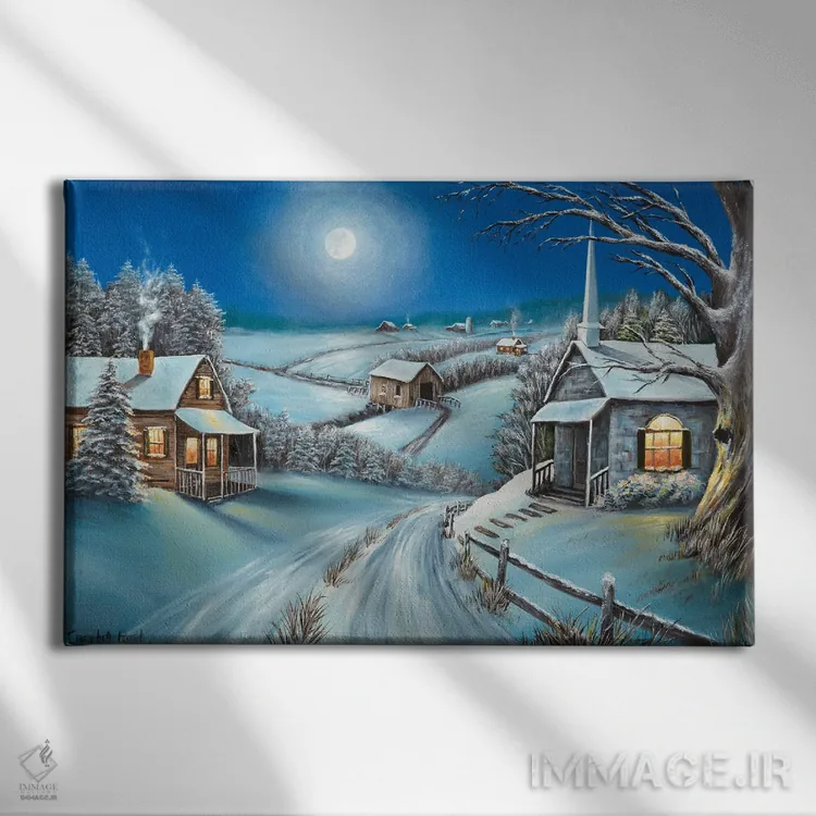 تابلو شب برفی اثر کمبل فراست - نمای روبهرو روی دیوار