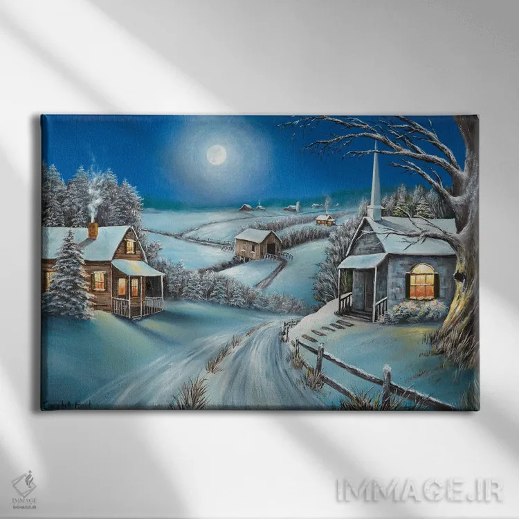 تابلو شب برفی اثر کمبل فراست - نمای روبهرو روی دیوار