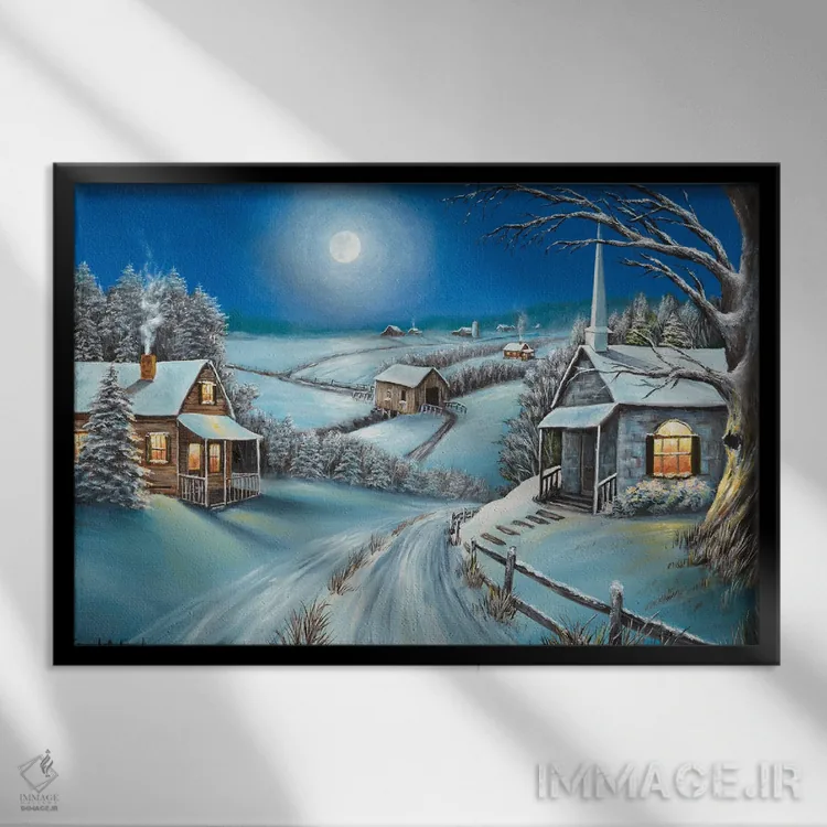 تابلو شب برفی اثر کمبل فراست - نمای قابدار مشکی