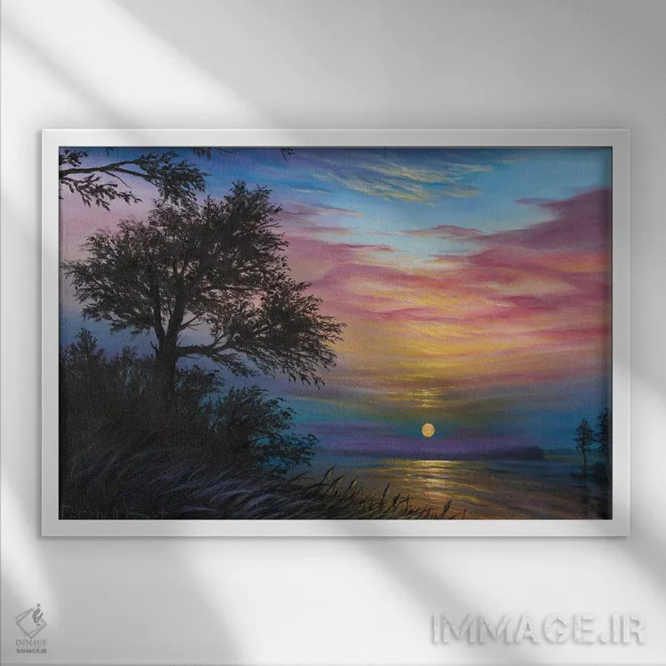 تابلو ماه بر فراز رودخانه اثر کمبل فراست - نمای قابدار سفید