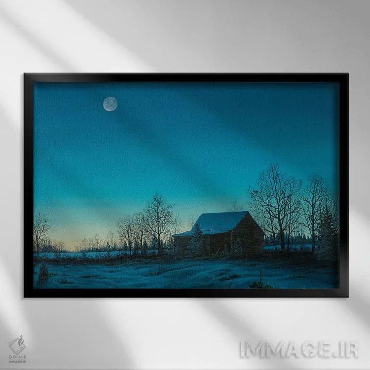 تابلو شامگاه زمستانی اثر کمبل فراست - نمای قابدار مشکی