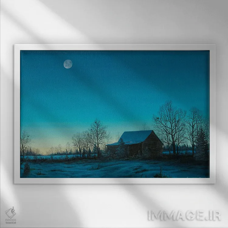 تابلو شامگاه زمستانی اثر کمبل فراست - نمای قابدار سفید