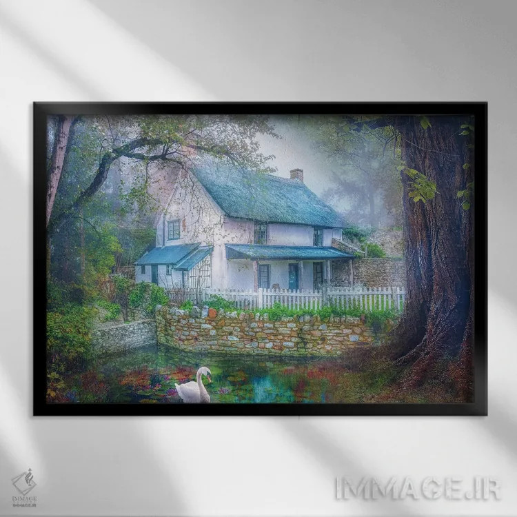 تابلو کلبهٔ روستایی دنج اثر کلودیا مککینی - نمای قابدار مشکی