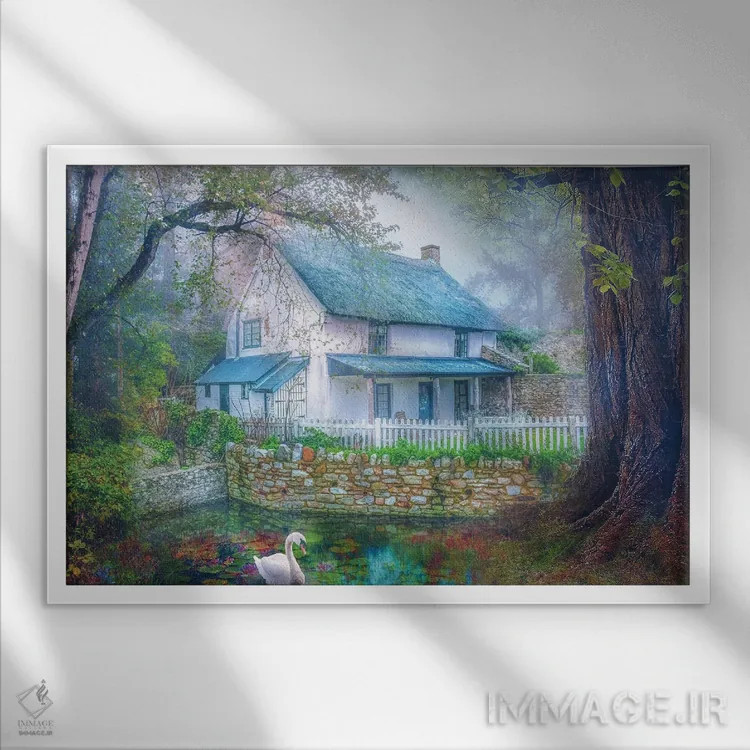 تابلو کلبهٔ روستایی دنج اثر کلودیا مککینی - نمای قابدار سفید