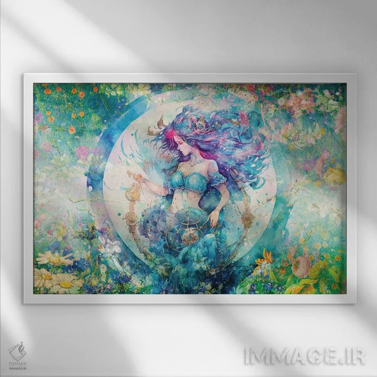 تابلو آکواریوس (برج دلو) اثر کلودیا مککینی - نمای قابدار سفید