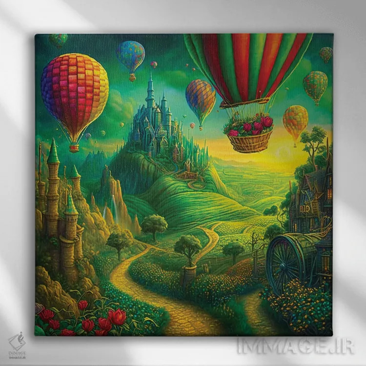 تابلو به دیدن جادوگر میرویم (اشاره به فیلم جادوگر شهر اُز) اثر کلودیا مککینی - نمای روبهرو روی دیوار