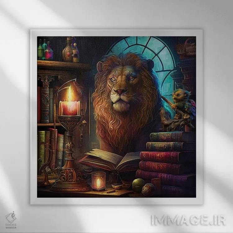 تابلو کتابدار شیر اثر کلودیا مککینی - نمای قابدار سفید