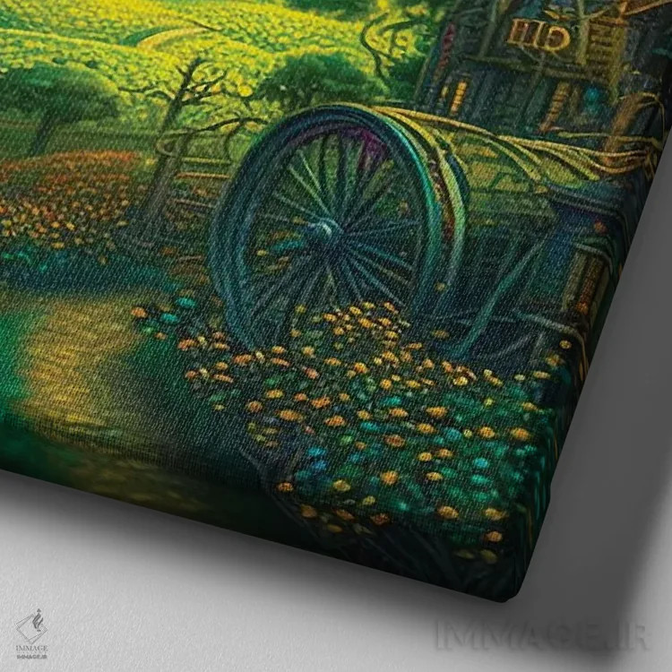 تابلو به دیدن جادوگر میرویم (اشاره به فیلم جادوگر شهر اُز) اثر کلودیا مککینی - نمای نزدیک بافت بوم