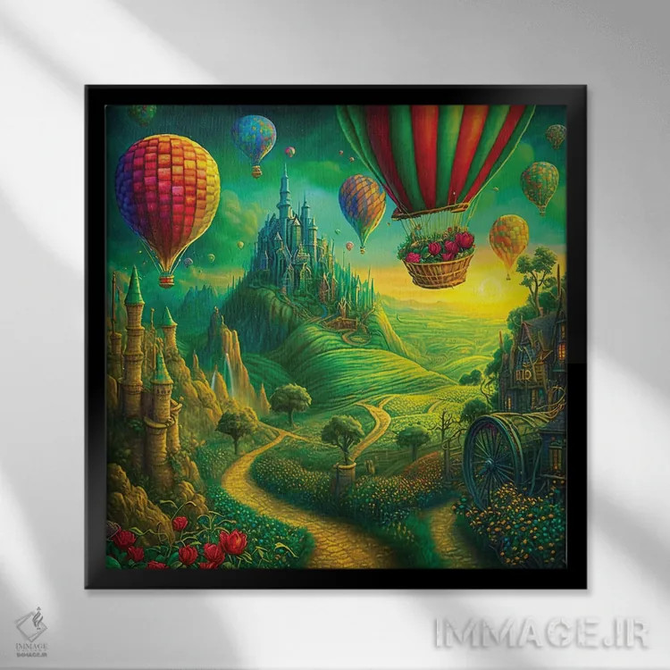 تابلو به دیدن جادوگر میرویم (اشاره به فیلم جادوگر شهر اُز) اثر کلودیا مککینی - نمای قابدار مشکی