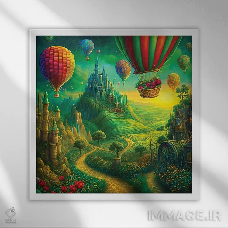 تابلو به دیدن جادوگر میرویم (اشاره به فیلم جادوگر شهر اُز) اثر کلودیا مککینی - نمای قابدار سفید