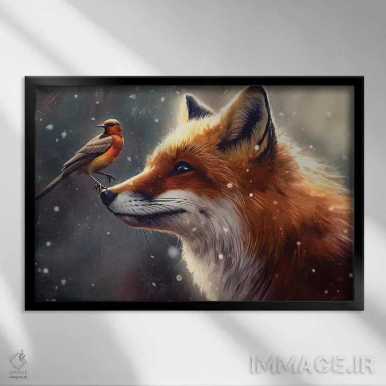 تابلو روباه زمستانی اثر کلودیا مککینی - نمای قابدار مشکی