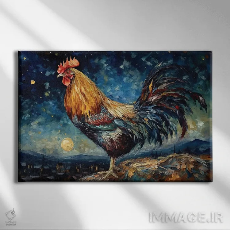 تابلو خروس شب پرستاره اثر کلودیا مککینی - نمای روبهرو روی دیوار