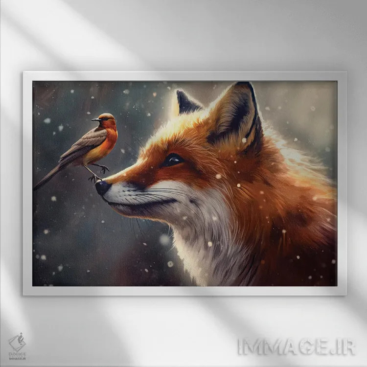 تابلو روباه زمستانی اثر کلودیا مککینی - نمای قابدار سفید