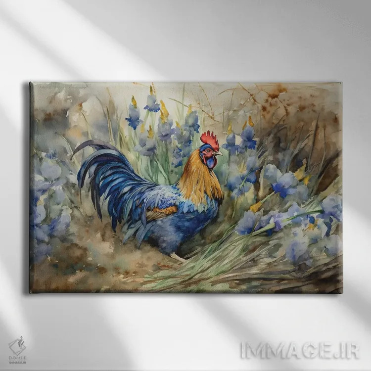 تابلو خروس با زنبقها اثر کلودیا مککینی - نمای روبهرو روی دیوار