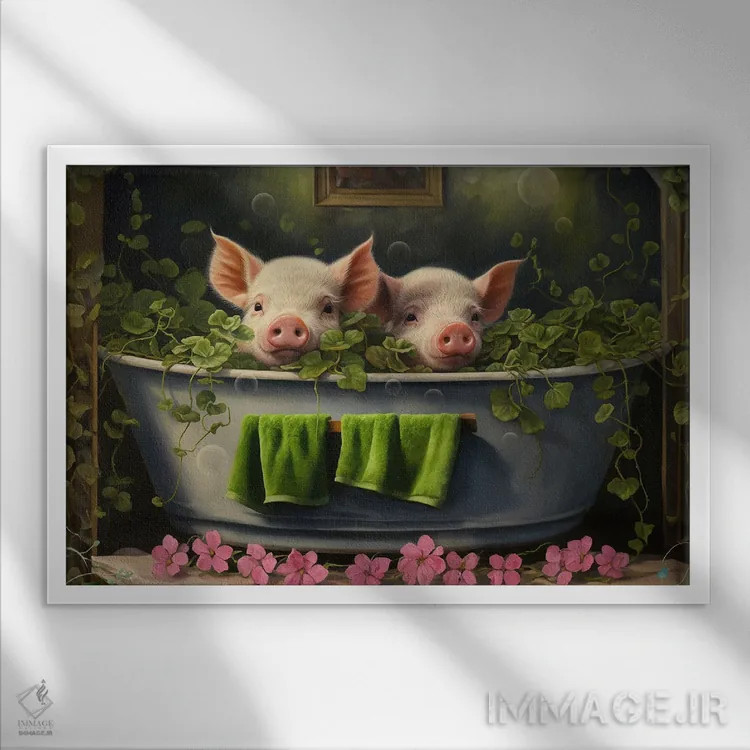 تابلو زمان حمام خوک کوچولوها اثر کلودیا مککینی - نمای قابدار سفید