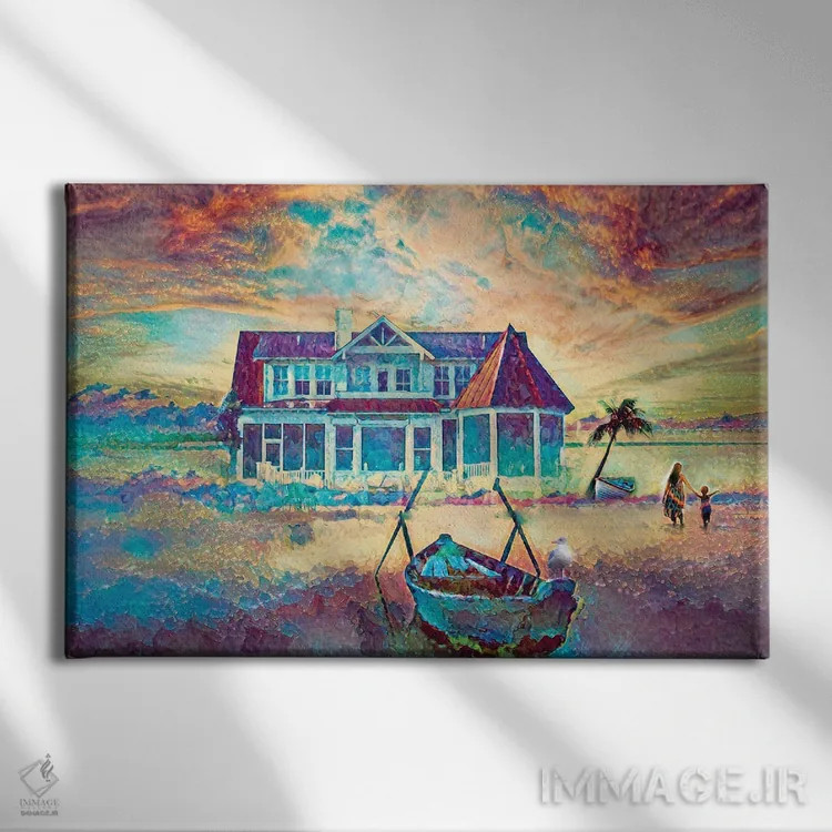 تابلو جزیرهٔ نخلها اثر کلودیا مککینی - نمای روبهرو روی دیوار