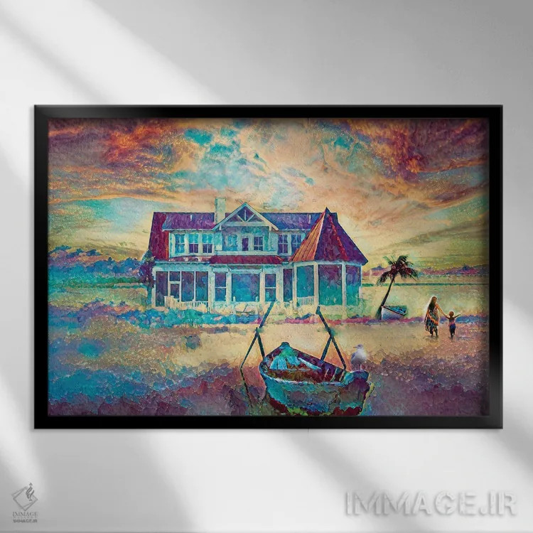 تابلو جزیرهٔ نخلها اثر کلودیا مککینی - نمای قابدار مشکی