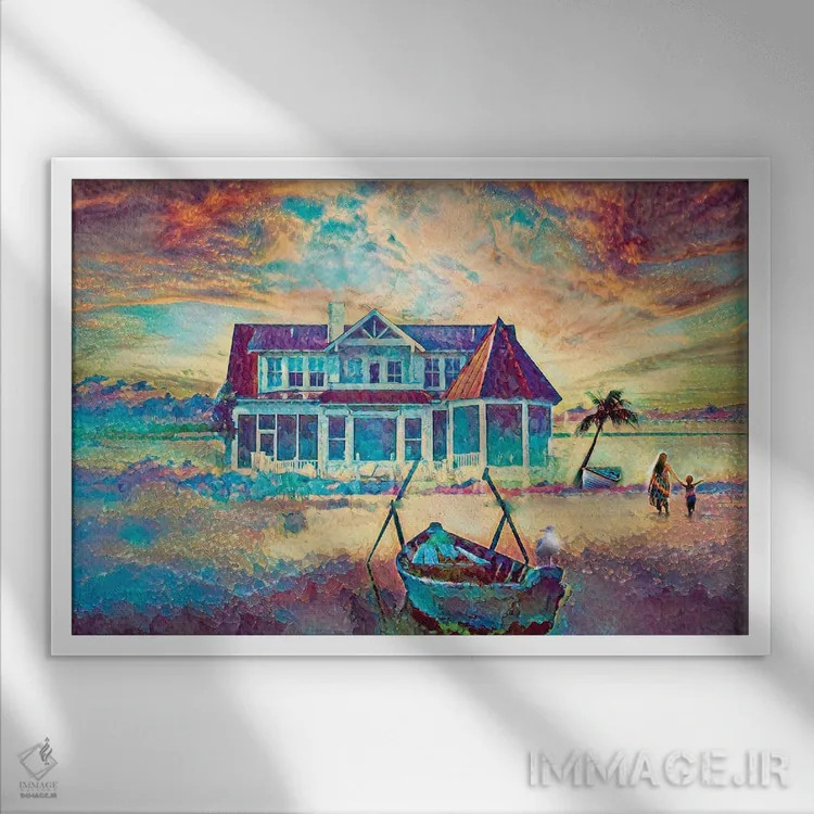 تابلو جزیرهٔ نخلها اثر کلودیا مککینی - نمای قابدار سفید