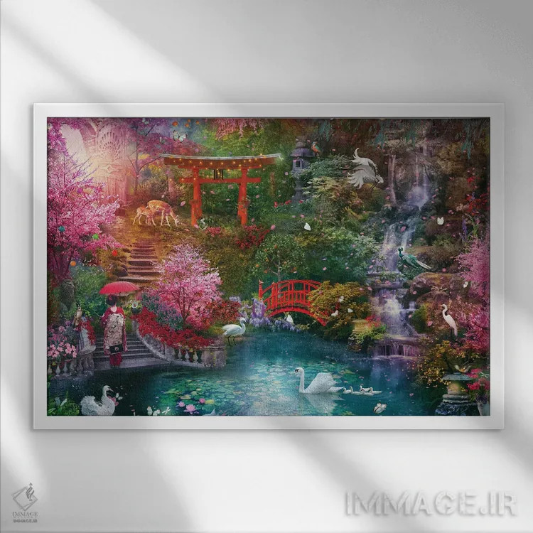 تابلو باغ ژاپنی اثر کلودیا مککینی - نمای قابدار سفید