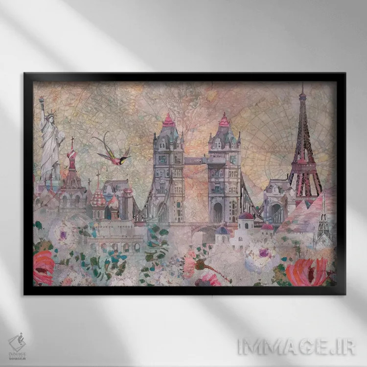 تابلو سراسر دنیا اثر کلودیا مککینی - نمای قابدار مشکی