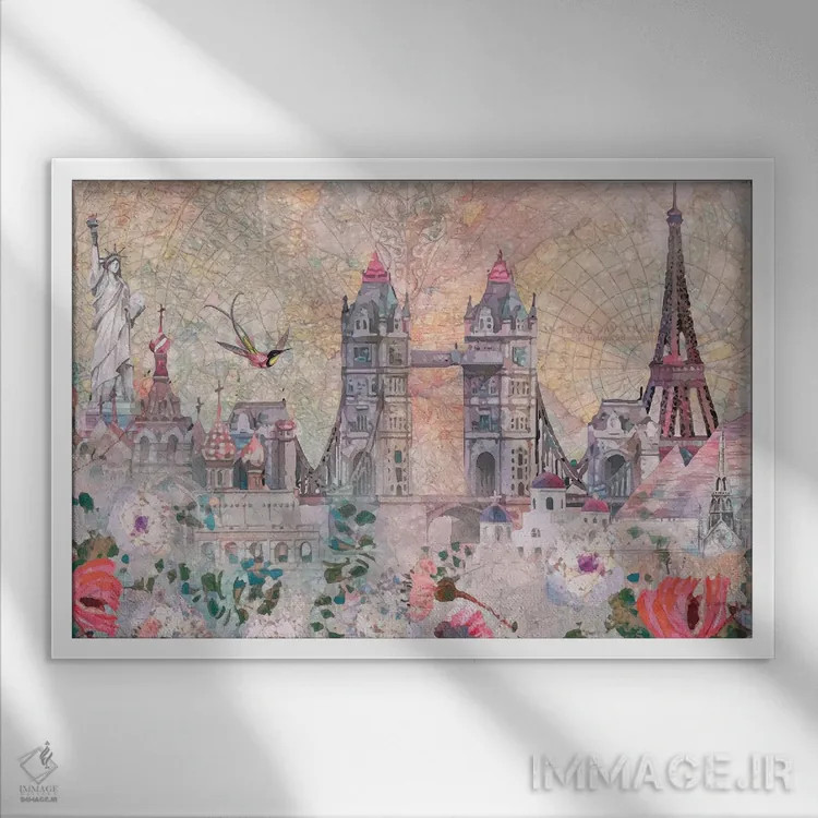 تابلو سراسر دنیا اثر کلودیا مککینی - نمای قابدار سفید