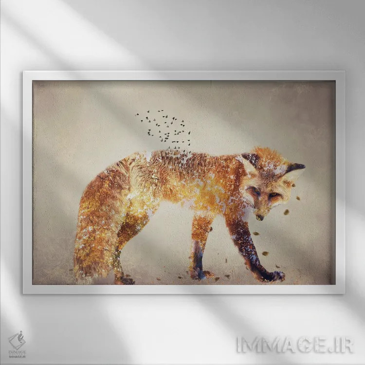 تابلو روباه پاییزی اثر کلودیا مککینی - نمای قابدار سفید