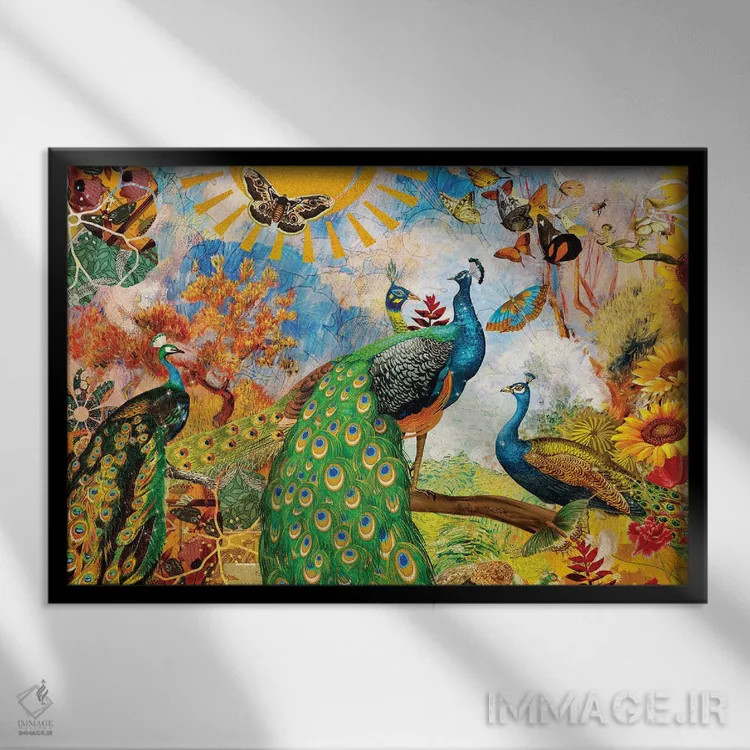 تابلو باغ طاووس اثر کلودیا مککینی - نمای قابدار مشکی