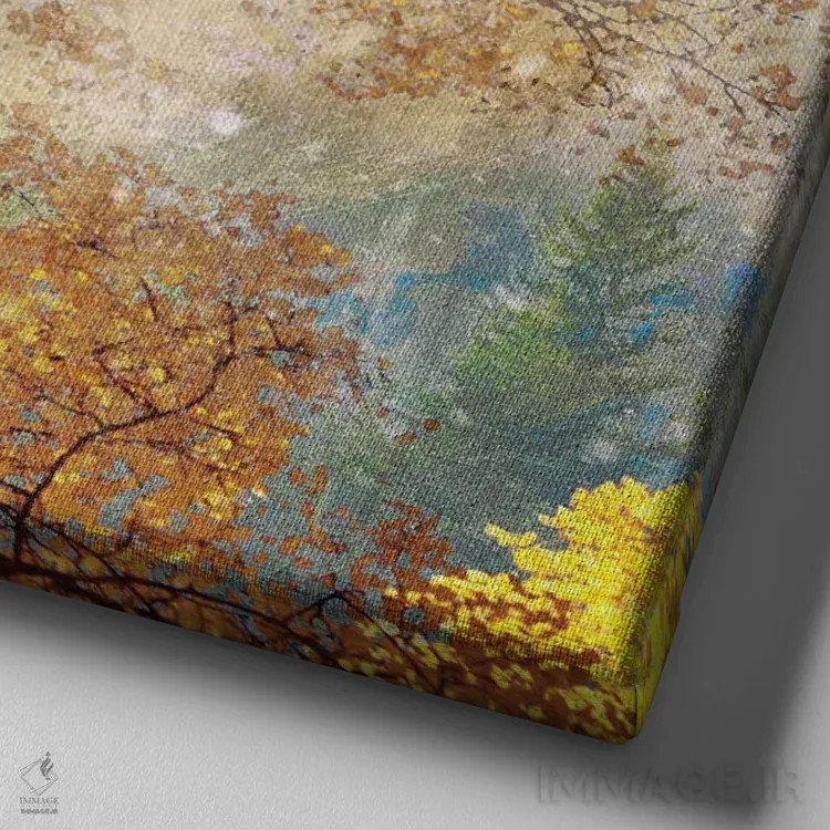 تابلو درختان پاییزی اثر کلودیا مککینی - نمای نزدیک بافت بوم