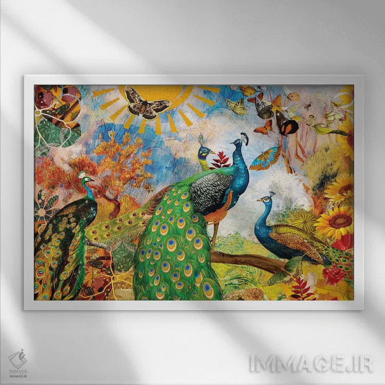 تابلو باغ طاووس اثر کلودیا مککینی - نمای قابدار سفید