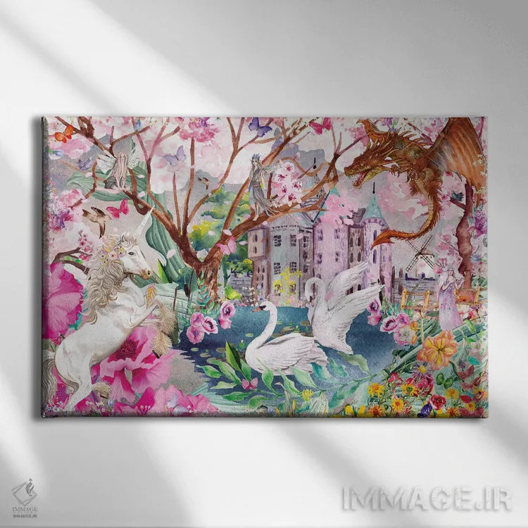 تابلو قوهای شکوفه گیلاس (ساکورا) اثر کلودیا مککینی - نمای روبهرو روی دیوار