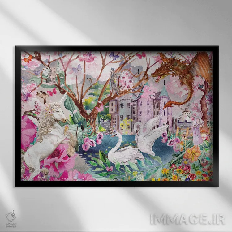 تابلو قوهای شکوفه گیلاس (ساکورا) اثر کلودیا مککینی - نمای قابدار مشکی