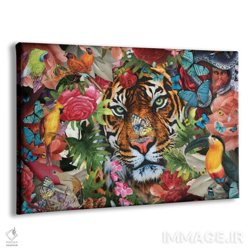 تابلو گلهای استوایی و ببر اثر کلودیا مککینی - نمای پرسپکتیو محصول