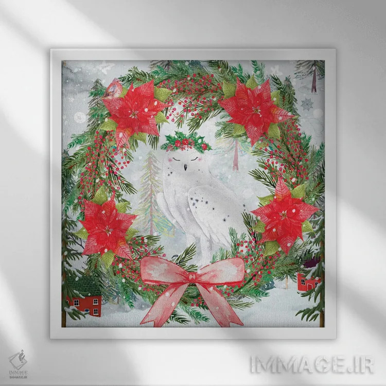 تابلو جغد برفی اثر کلودیا مککینی - نمای قابدار سفید