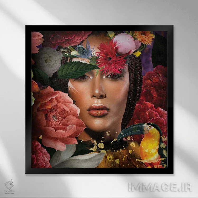 تابلو زن احاطه شده با گلها اثر کلودیا مککینی - نمای قابدار مشکی