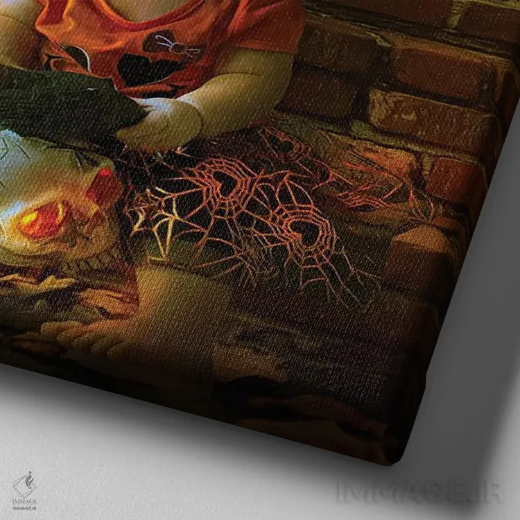 تابلو جادوگر کوچولو در حال آموزش اثر کلودیا مککینی - نمای نزدیک بافت بوم