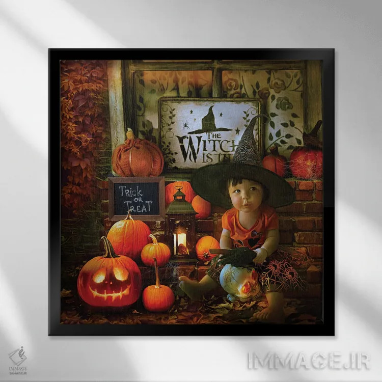 تابلو جادوگر کوچولو در حال آموزش اثر کلودیا مککینی - نمای قابدار مشکی