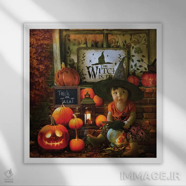 تابلو جادوگر کوچولو در حال آموزش اثر کلودیا مککینی - نمای قابدار سفید